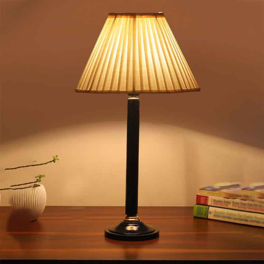 Simple Off-White Wood Table Lamp with Shade Without Bulb | 12 x 21 inches