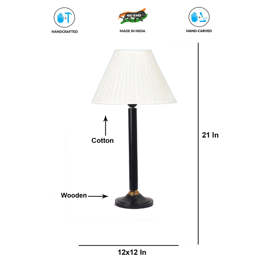 Simple Off-White Wood Table Lamp with Shade Without Bulb | 12 x 21 inches