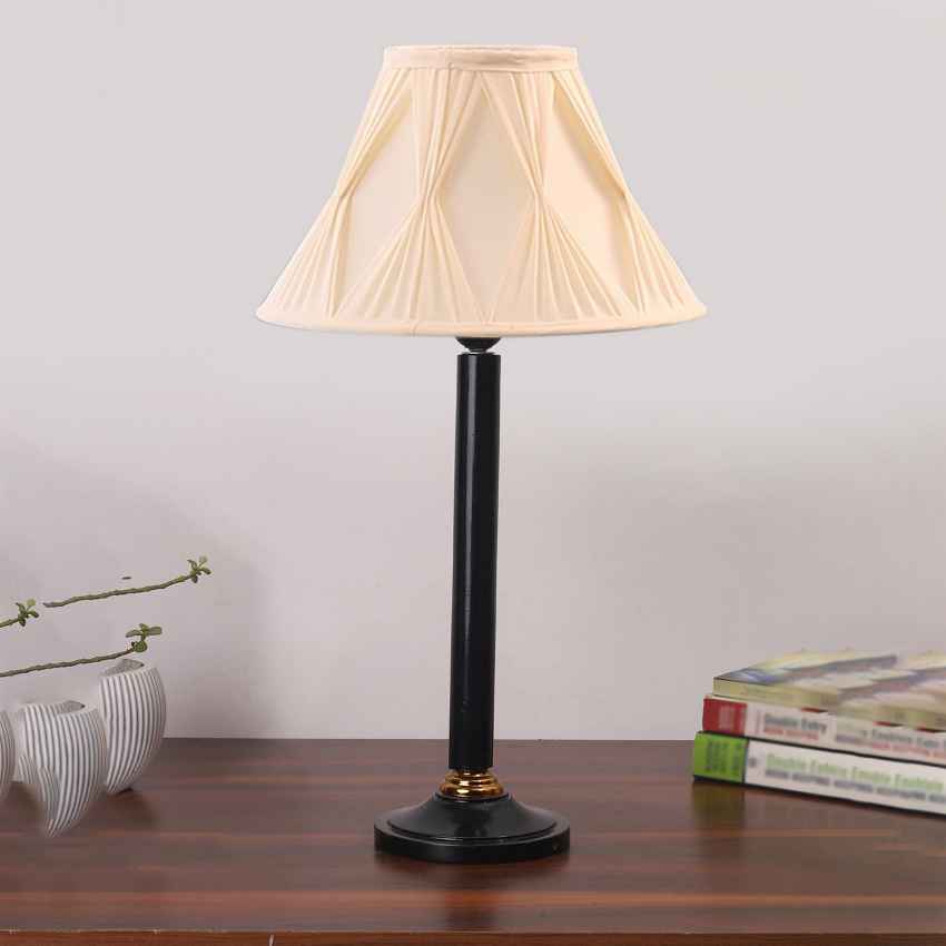 Minimalist Off-White Wood Table Lamp with Shade Without Bulb | 12 x 21 inches
