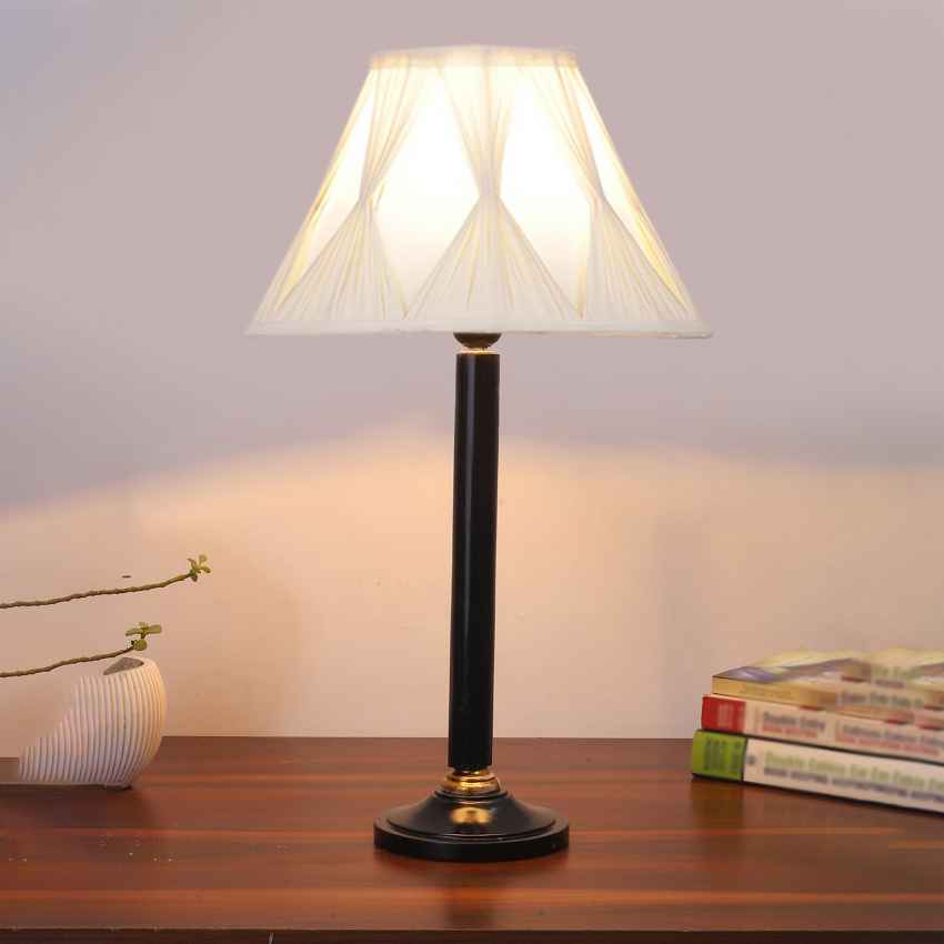 Minimalist Off-White Wood Table Lamp with Shade Without Bulb | 12 x 21 inches