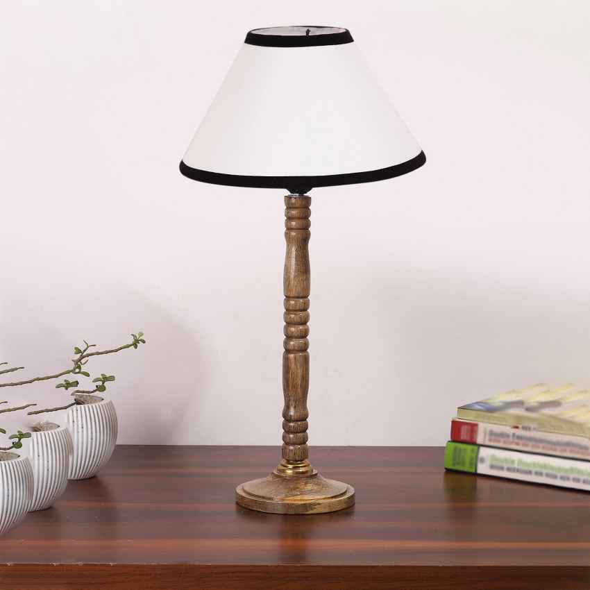 Bold White & Black Wood Table Lamp with Shade Without Bulb | 10 x 20 inches