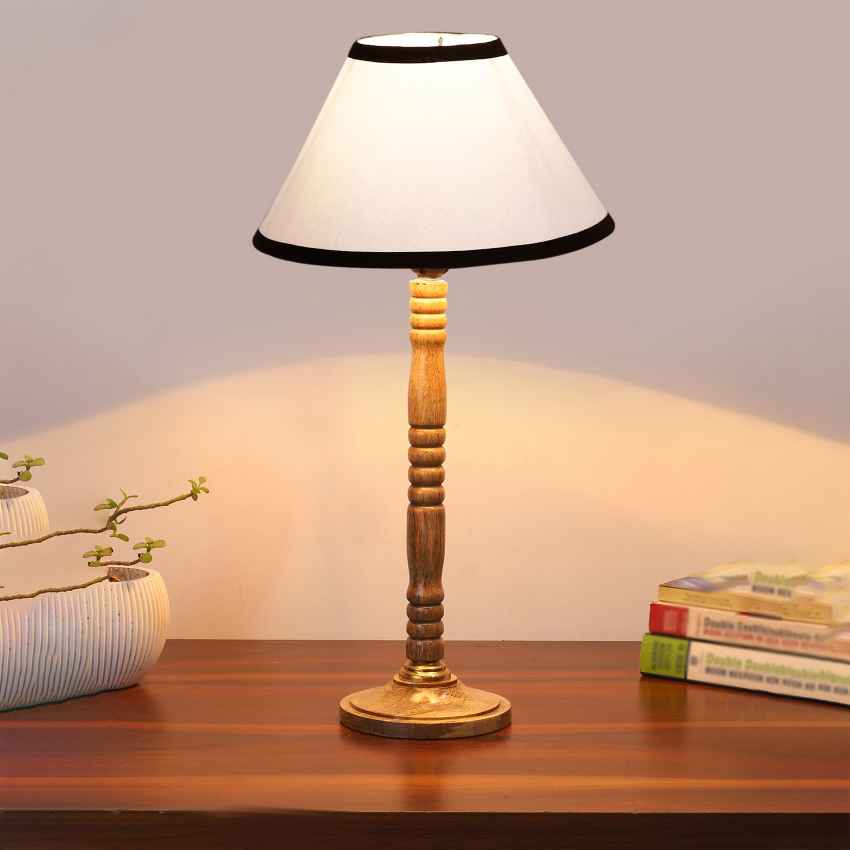 Bold White & Black Wood Table Lamp with Shade Without Bulb | 10 x 20 inches