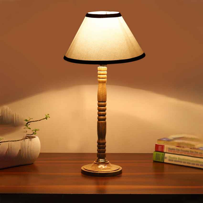 Bold White & Black Wood Table Lamp with Shade Without Bulb | 10 x 20 inches
