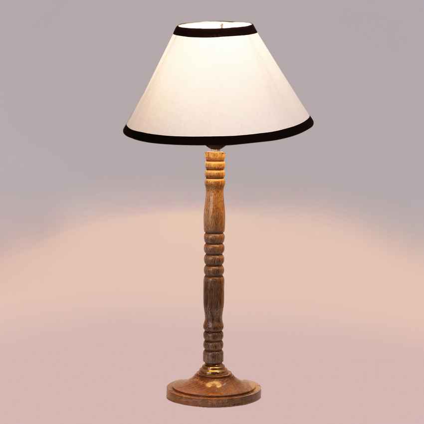 Bold White & Black Wood Table Lamp with Shade Without Bulb | 10 x 20 inches