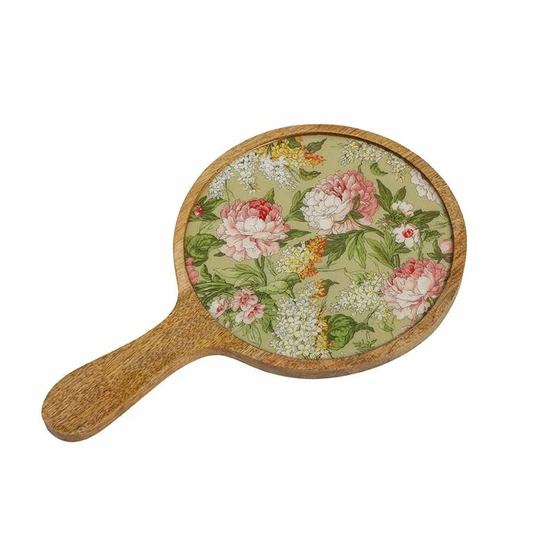 Round Green Floral Wooden Platter Default Title