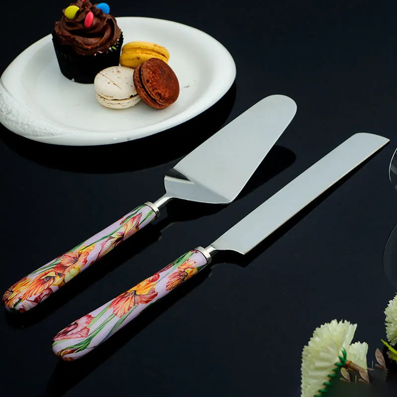Gladiolus Harmony Print Stainless Steel Cake Server | Set Of 2 Default Title
