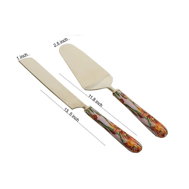 Gladiolus Harmony Print Stainless Steel Cake Server | Set Of 2 Default Title