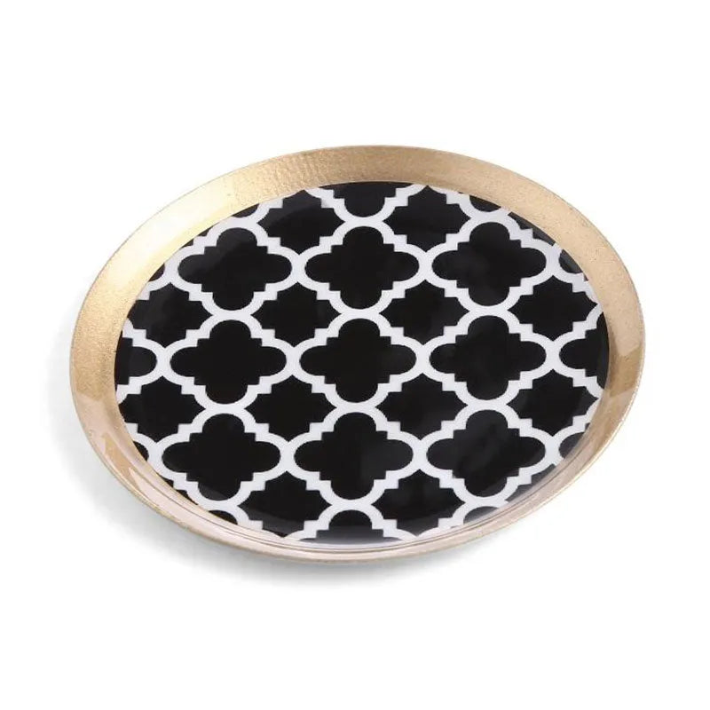 Round Classic Black Print Metal Coaster | Set Of 6 Default Title