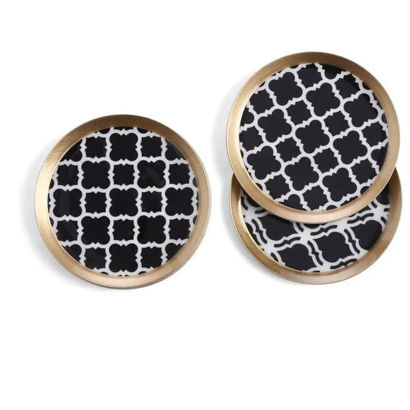Round Classic Black Print Metal Coaster | Set Of 6 Default Title