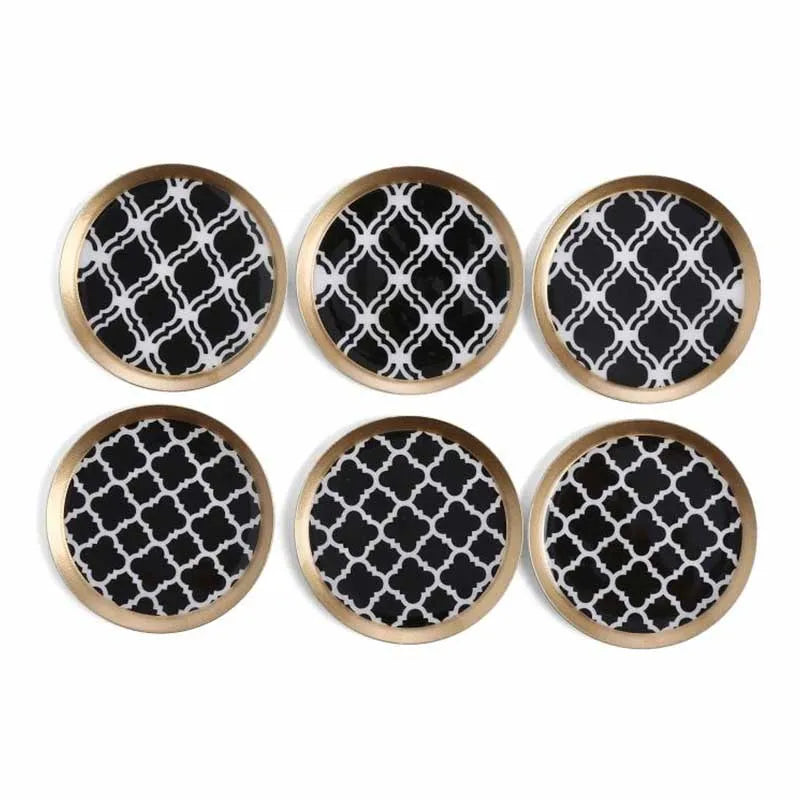 Round Classic Black Print Metal Coaster | Set Of 6 Default Title