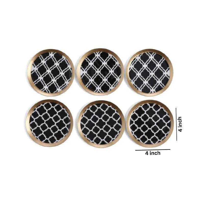 Round Classic Black Print Metal Coaster | Set Of 6 Default Title