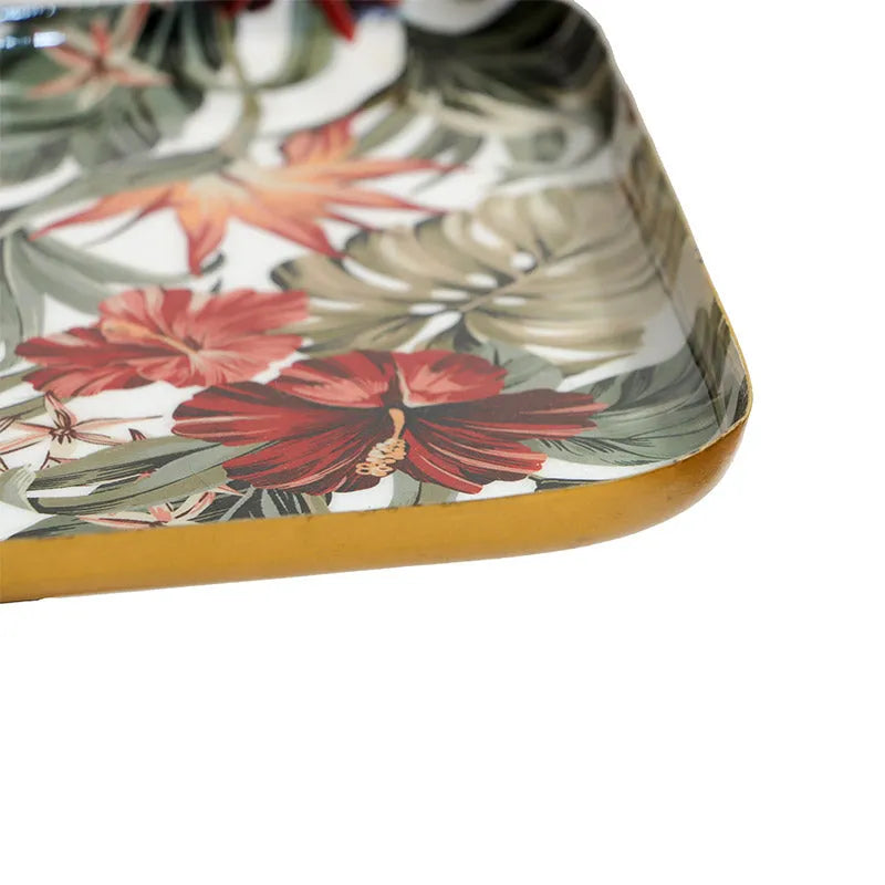Square Shaped Tropical Paradise Print Metal Platter With Aluminium Dip Bowl Default Title