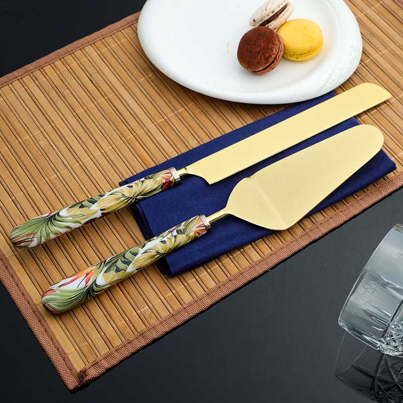Tropical Paradise Print Stainless Steel Cake Server | Set Of 2 Default Title