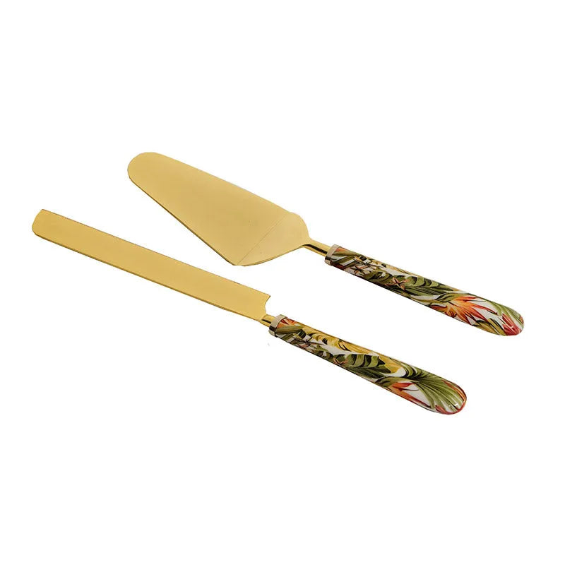 Tropical Paradise Print Stainless Steel Cake Server | Set Of 2 Default Title