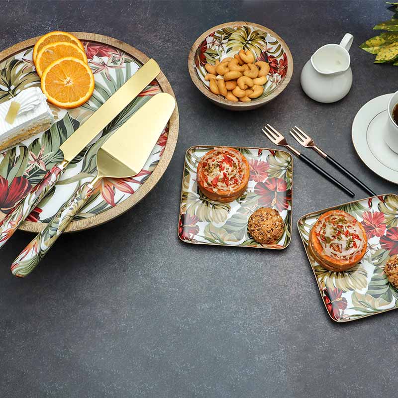 Tropical Paradise Print Stainless Steel Cake Server | Set Of 2 Default Title