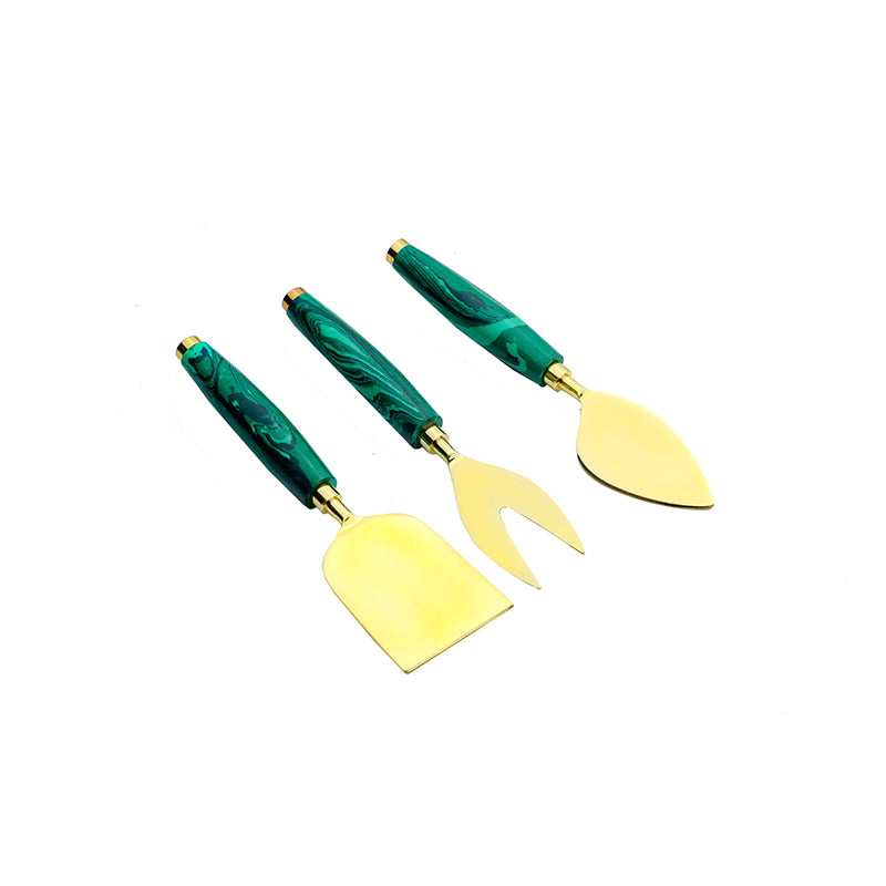 Green Stone Dust With Stainless Steel Cheese Server | Set Of 3 Default Title