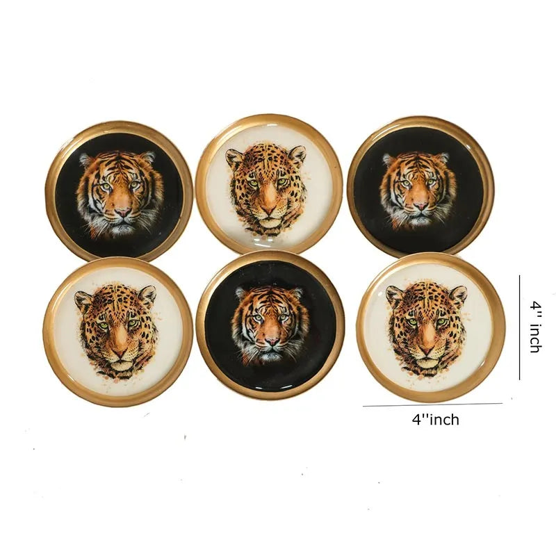 Round Aesthetic Tiger Print Coaster | Set of 6 | 4 inches