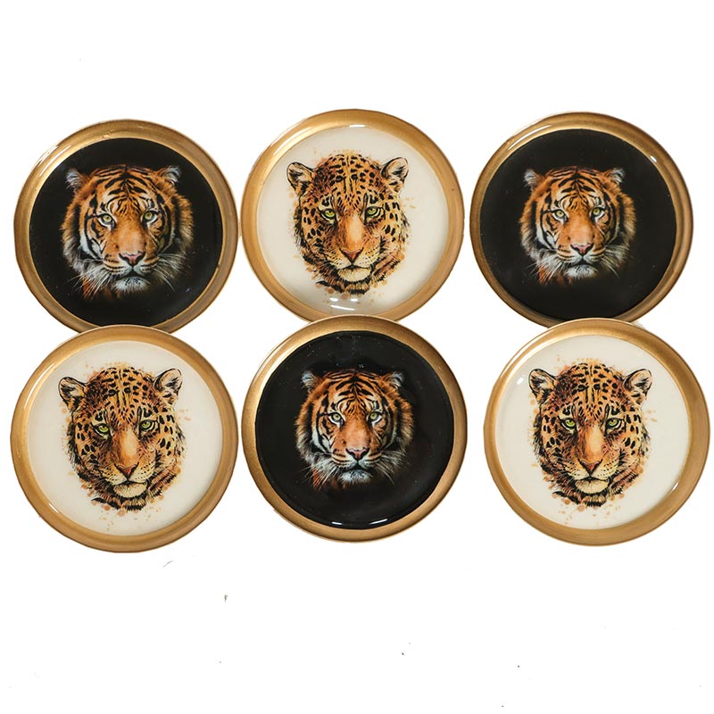 Round Aesthetic Tiger Print Coaster | Set of 6 | 4 inches