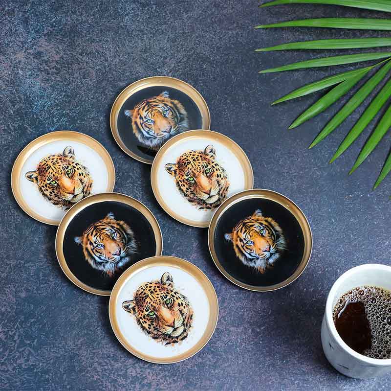 Round Aesthetic Tiger Print Coaster | Set of 6 | 4 inches