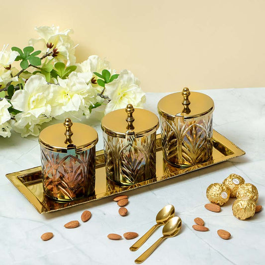 Sparkle Glass Jar with Brass Tray | Set of 4 Default Title