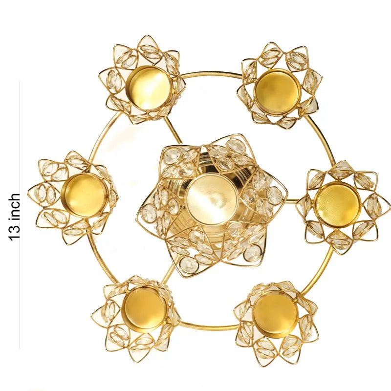 Lotus Shape Crystal Decorative T-Light Holder | 13 Inches Default Title