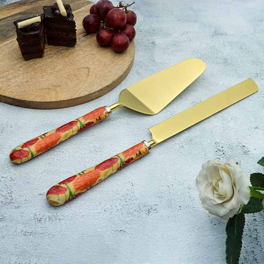 Roses And Chamomile Print Stainless Steel Cake Server | Set Of 2 Default Title