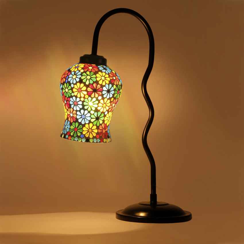 Charming Multicolor Metal Table Lamp with Shade Without Bulb | 11 x 4 x 19 inches