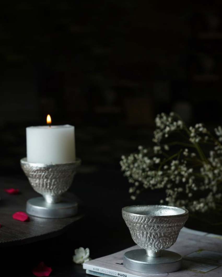 Aluminium Candle Holder with Candle Aroma Wax | Set Of 2