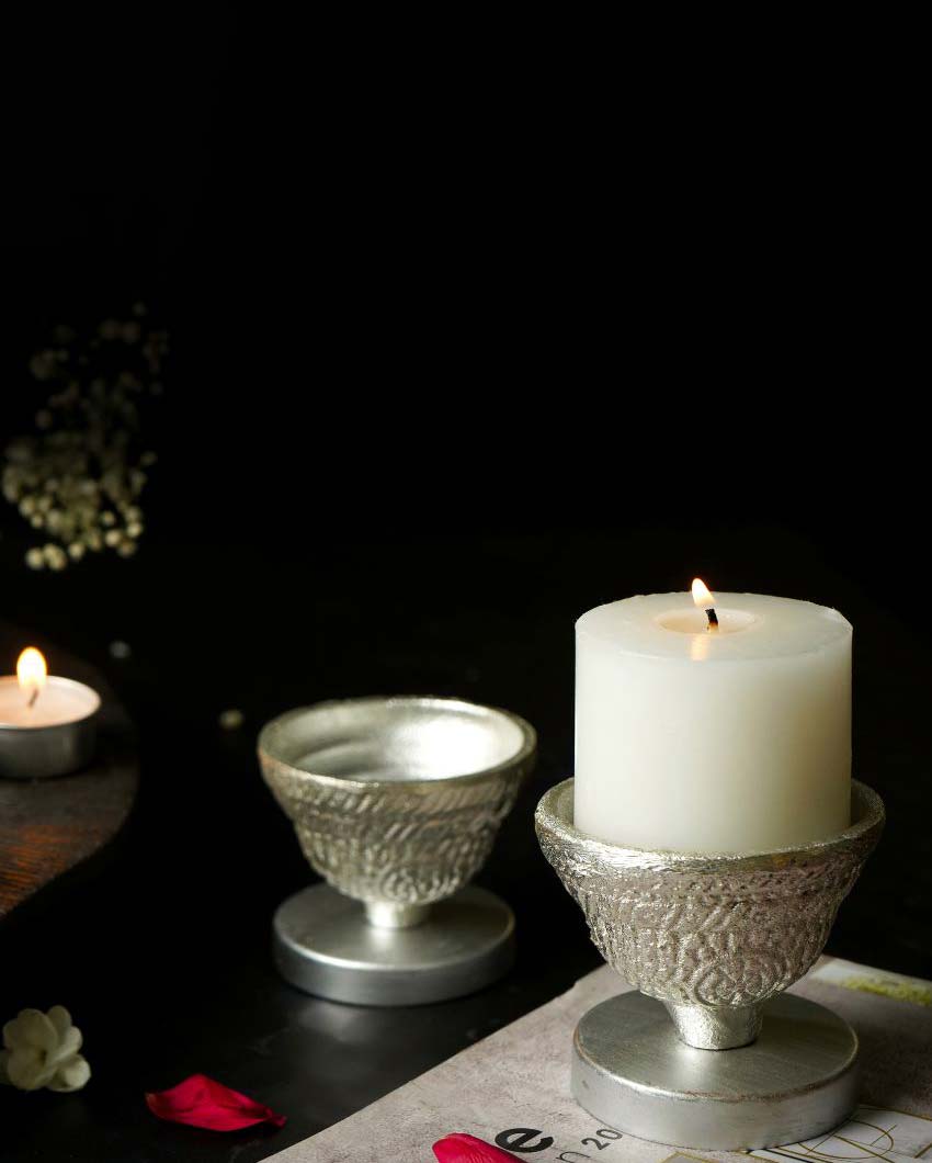 Aluminium Candle Holder with Candle Aroma Wax | Set Of 2