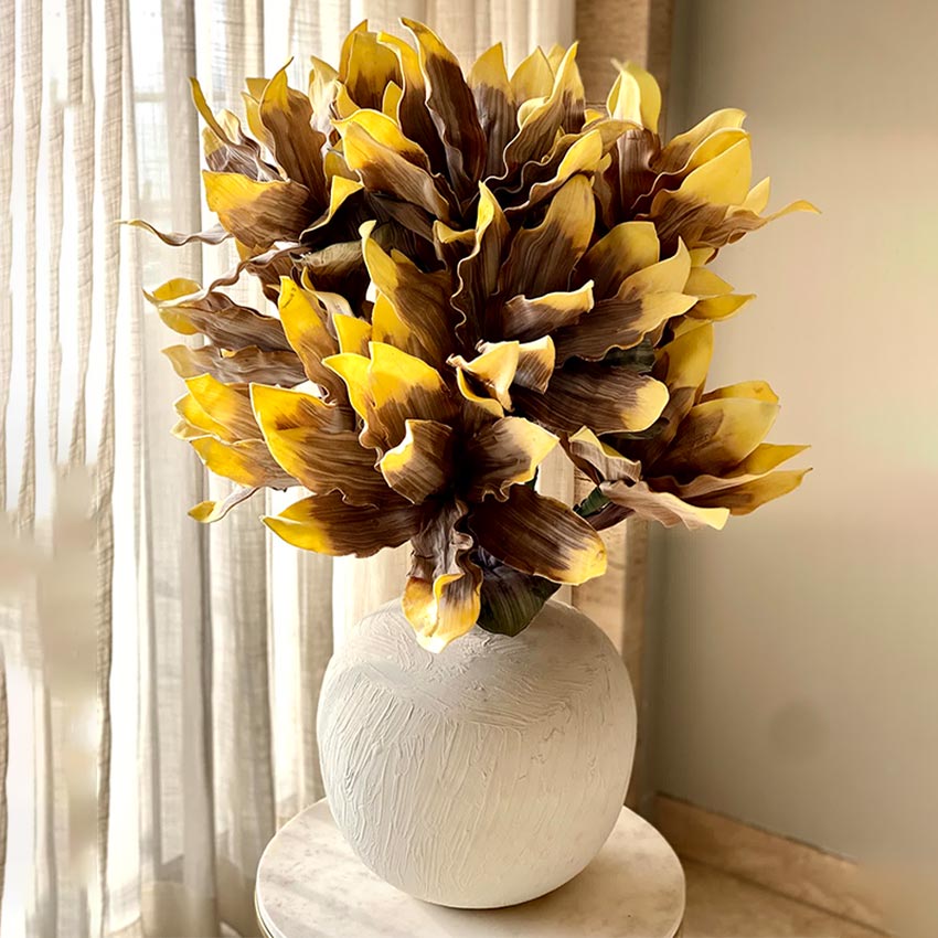 Warm Artificial Amber Ombre Magnolia Stem Without Vase | 3.3 Feet