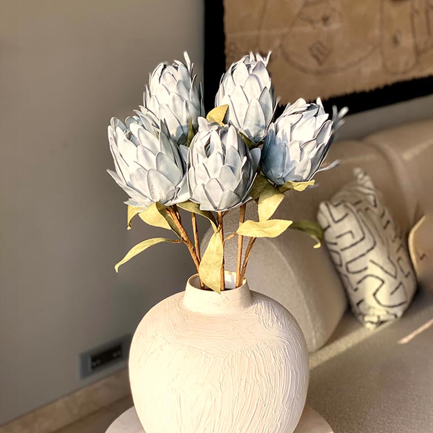 Exotic Artificial Blue Protea Flower Stem Without Vase | 2.1 Feet