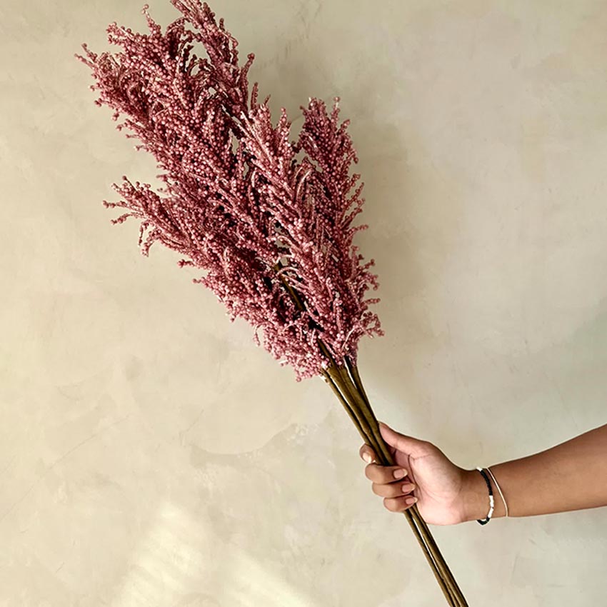 Graceful Artificial Pink Pampas Reed Stem Without Vase | 2.9 Feet
