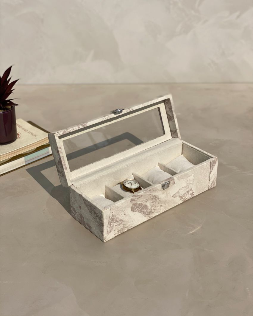 Luxury Matte Wooden Watch Box 4 Slots Display Case | 11 x 5 x 4 inches