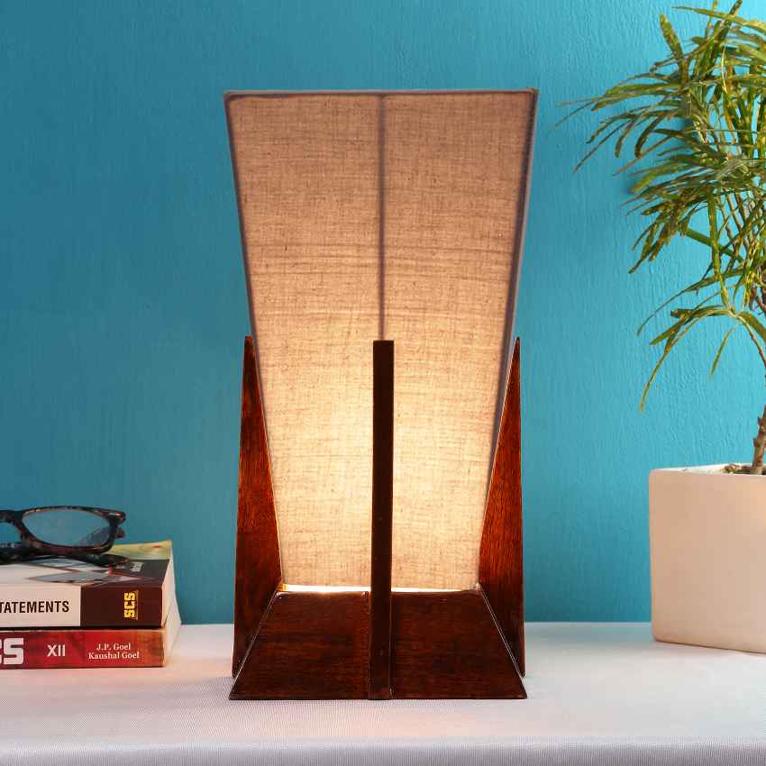 Stylish Trendy Cool Grey Wood Table Lamp with Shade Without Bulb | 6 x 12 inches