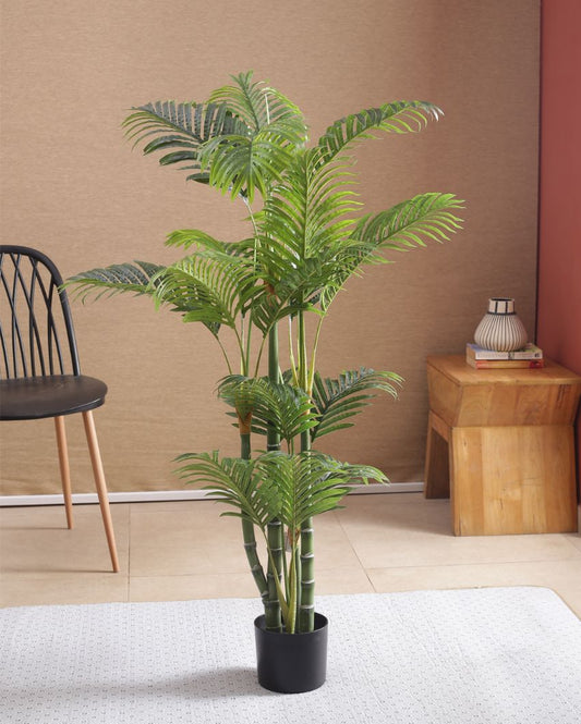 Artificial Areca Palm Plant For Home Décor With Black Pot | Set Of 2 | 43 Inches