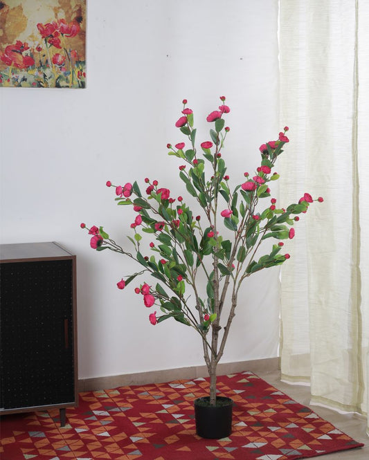 Artificial Camelia Rose Flowers Plant With Black Pot | 47 Inches Pink