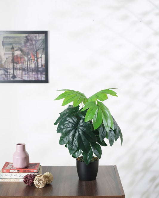 Philodendron Artificial Pvc Silk Plant With Black Pot | 22 Inches