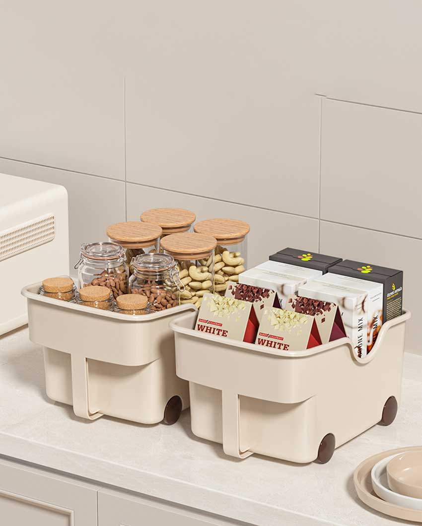 Plastic Utility Basket With Wheels | Set of 2 | 9 x 13 x 7 inches