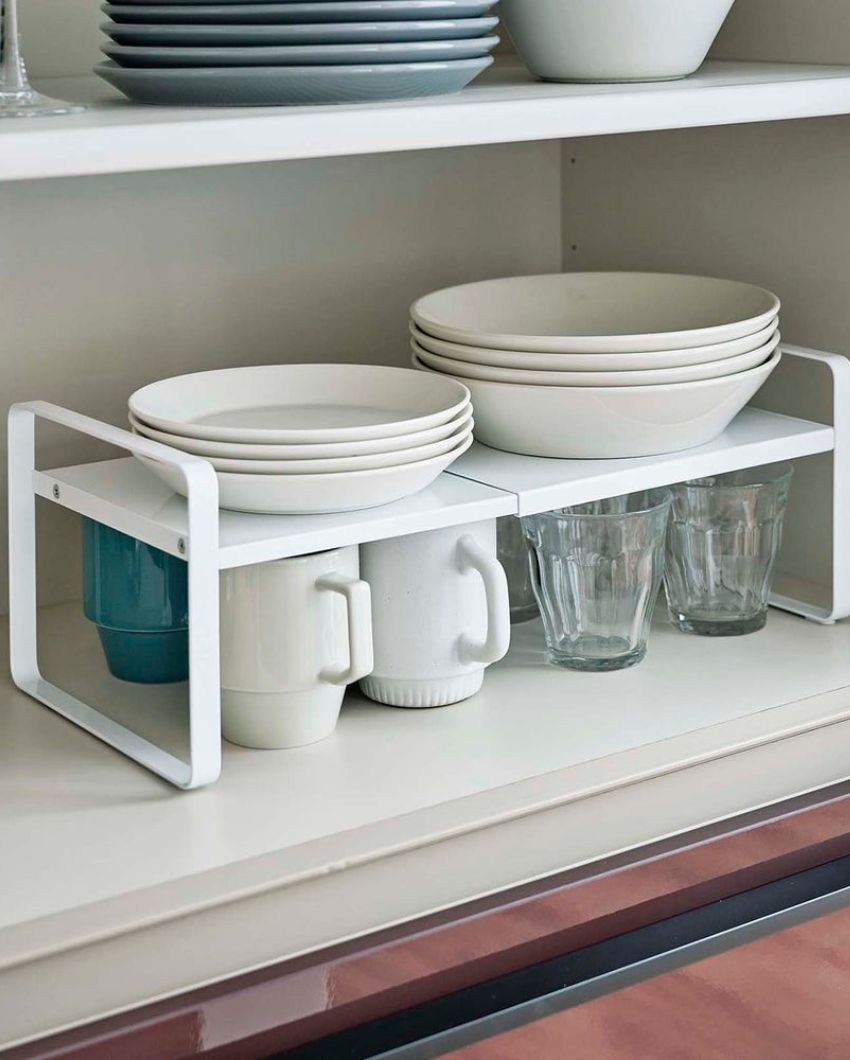 Adjustable 2-Tier Expandable Kitchen Storage Rack | 18 x 8 x 7 inches