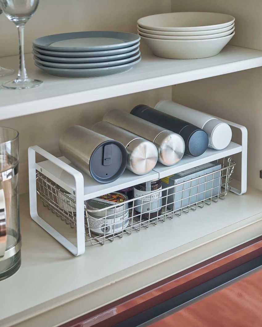 Adjustable 2-Tier Expandable Kitchen Storage Rack | 18 x 8 x 7 inches