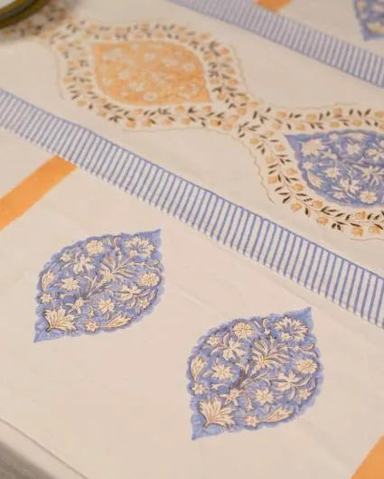 Lily Block Print Cotton Table Runner | 72x14 inch