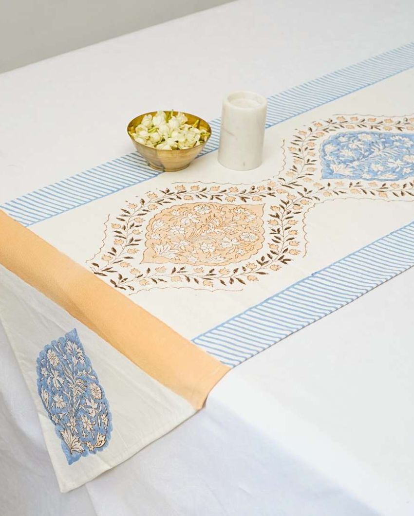 Lily Block Print Cotton Table Runner | 72x14 inch