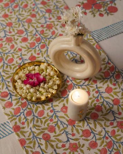 Dahlia Block Print Cotton Table Runner | 72x14 inch
