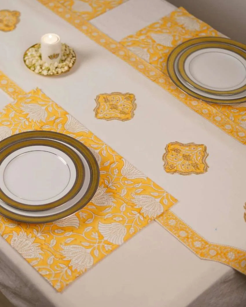 Saffron Block Print Cotton Table Runner | 72x14 inch