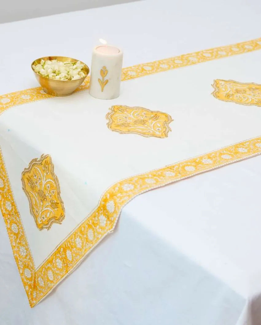 Saffron Block Print Cotton Table Runner | 72x14 inch