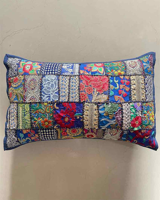 Blue Patchwork Cotton Pillow Covers | Set Of 2 | 24 x 16 inches