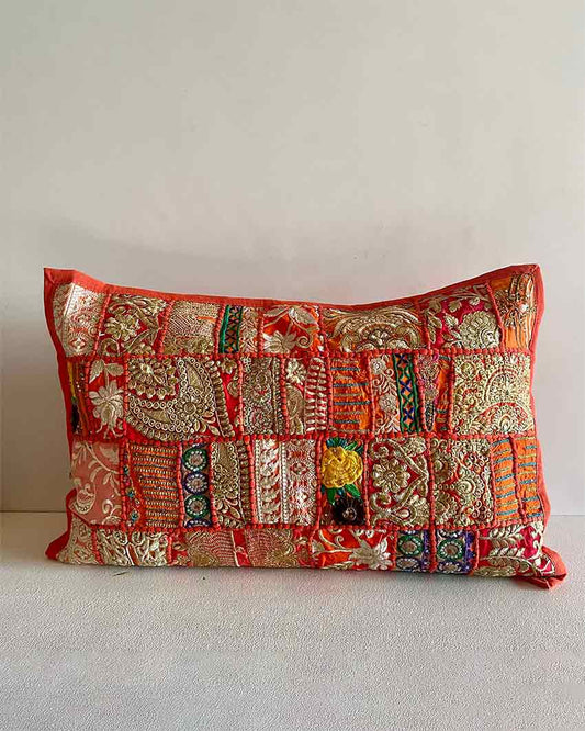 Orange Patchwork Cotton Pillow Covers | Set Of 2 | 24 x 16 inches