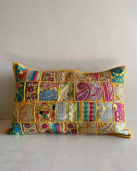 Yellow Patchwork Cotton Pillow Cover | Set Of 2 | 24 x 16 inches