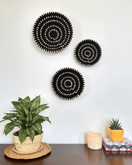 Midnight Swirls Sabai Grass Wall Decor Baskets | Set Of 3