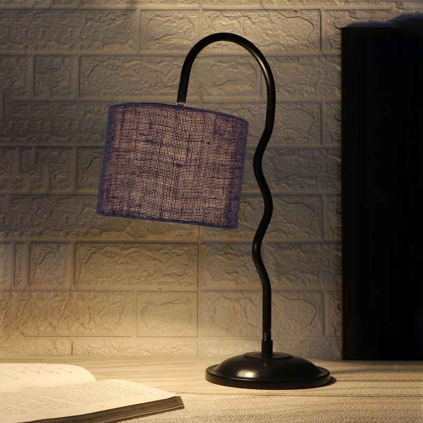 Striking Vibrant Blue Metal Table Lamp with Shade Without Bulb | 13 x 7 x 19 inches